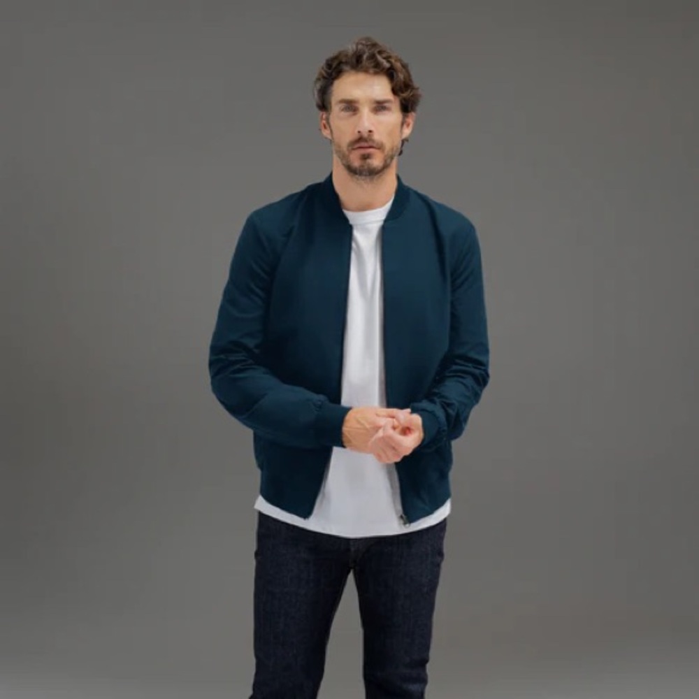 Men's Dark Teal Bomber Jacket - Stylish Casual Layer
